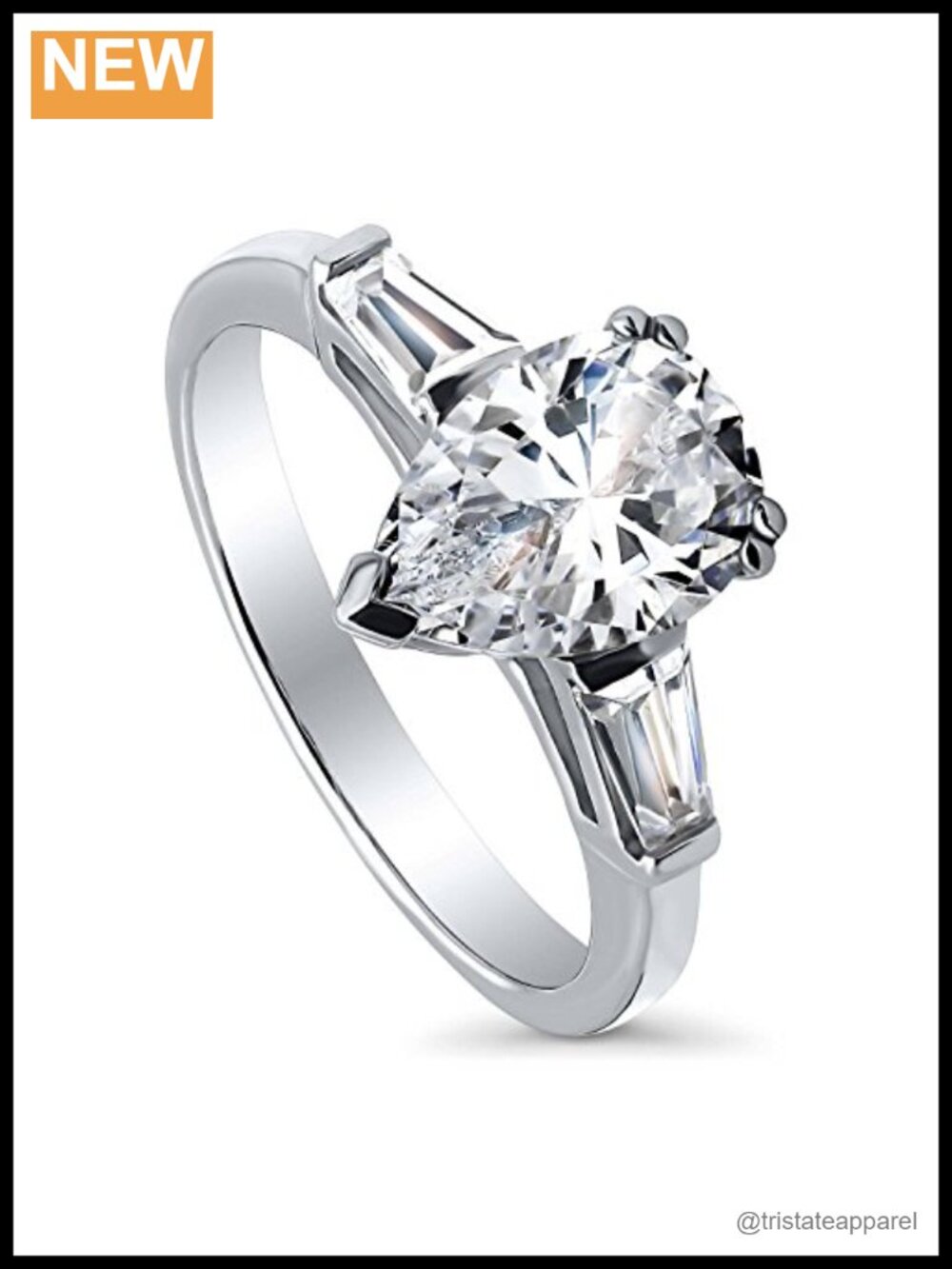 Sterling Silver CZ 3-Stone Engagement Promise Ring Pear Cut